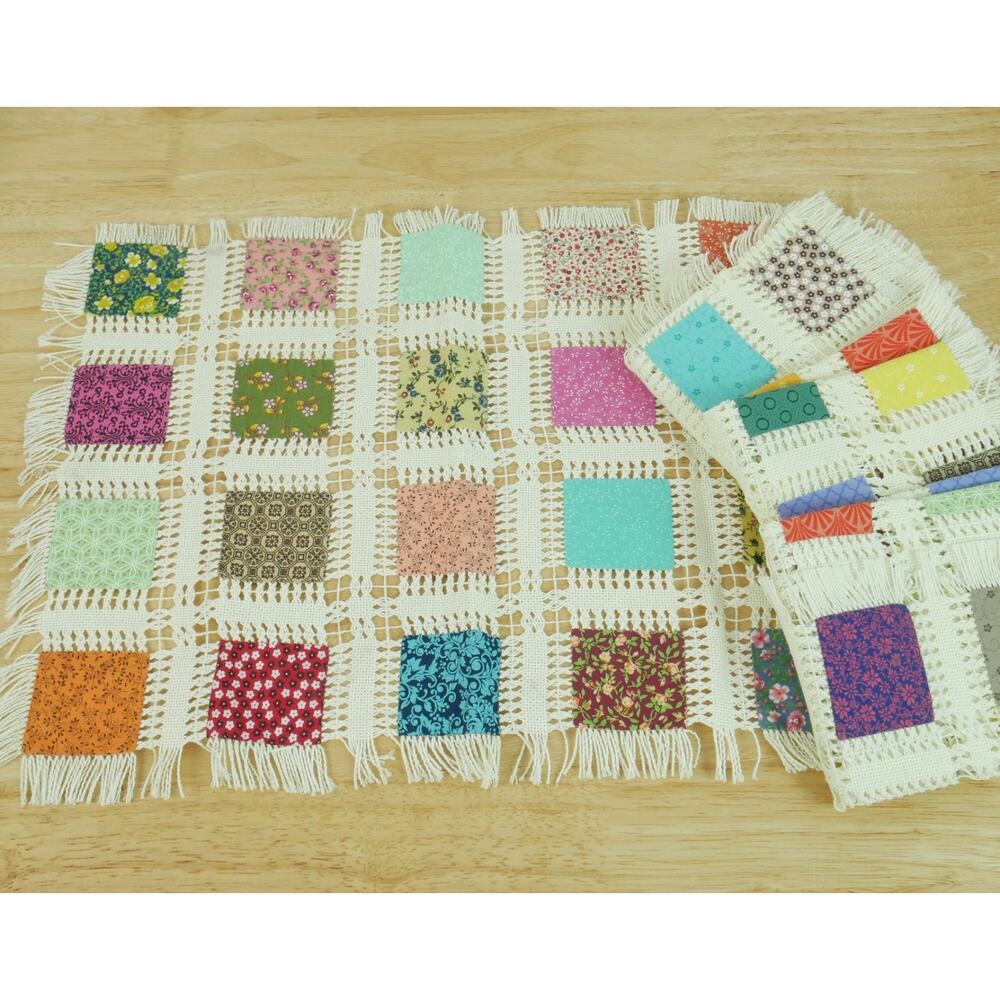 Vintage Handmade Placemat Set of 4 Multicolor Granny Cottage Patchwork‎ Country